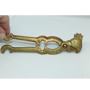 Vtg Brass Rooster Nutcracker Chicken Bird Head Nut Crab Cracker Bottle Opener 6"